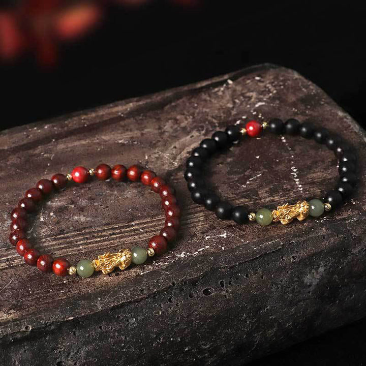 Buddha Stones999 スターリングシルバー 白檀黒檀小葉紫檀和田翡翠 辰砂 貔貅開運財運ブレスレット