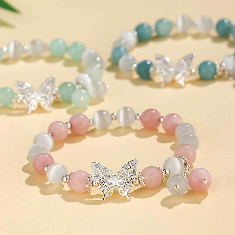 Buddha Stonesクリソベリル キャッツアイ カルセドニー バタフライ ラブ ブレスレット