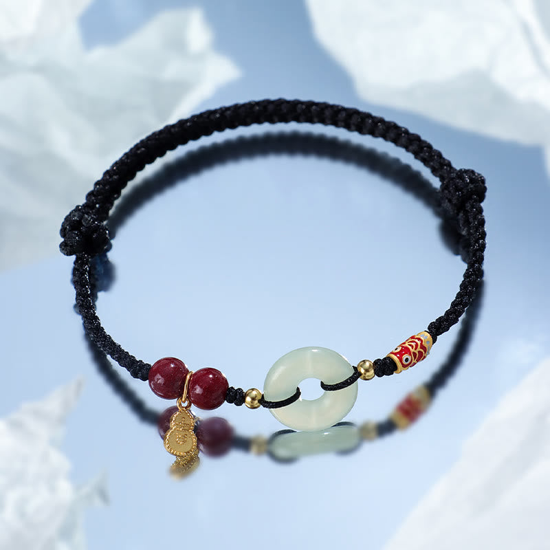 Buddha Stones赤糸 黒糸 和田翡翠 平和バックル 辰砂 925 シルバー 守護ブレスレット
