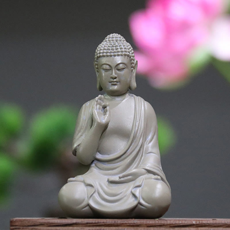 Buddha Stones小さな瞑想の祈り 樹脂製仏像 慈悲の家の机の装飾 - 仏像 6.2×5.2×10.3cm - image 0