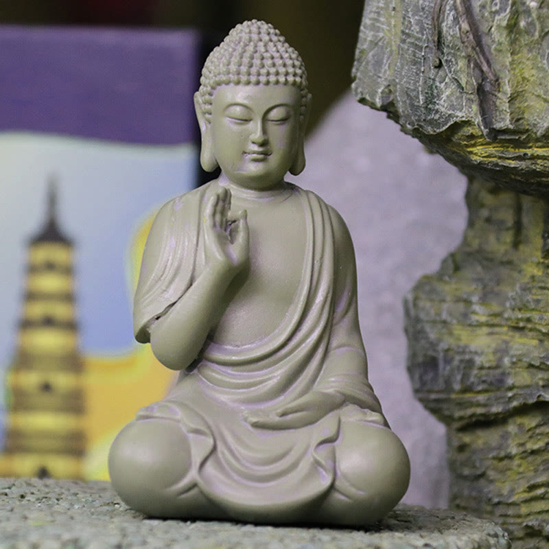 Buddha Stones小さな瞑想の祈り 樹脂製仏像 慈悲の家の机の装飾 - image 7