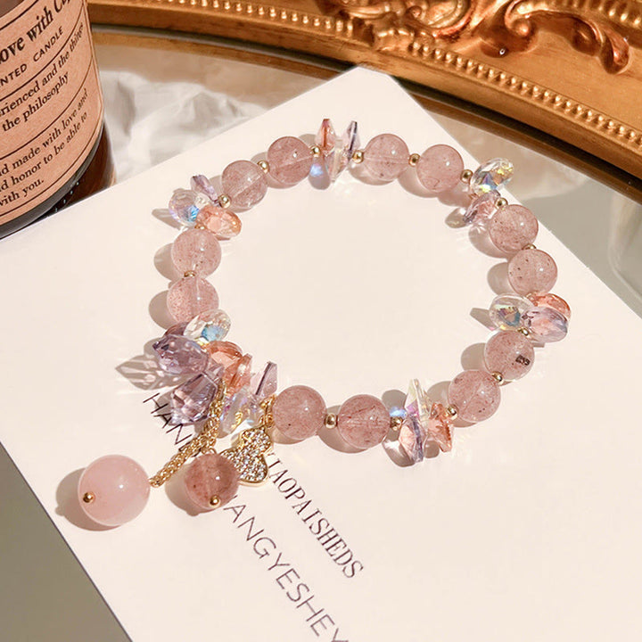 Buddha Stonesストロベリークォーツ クリスタル ひょうたん ポジティブブレスレット