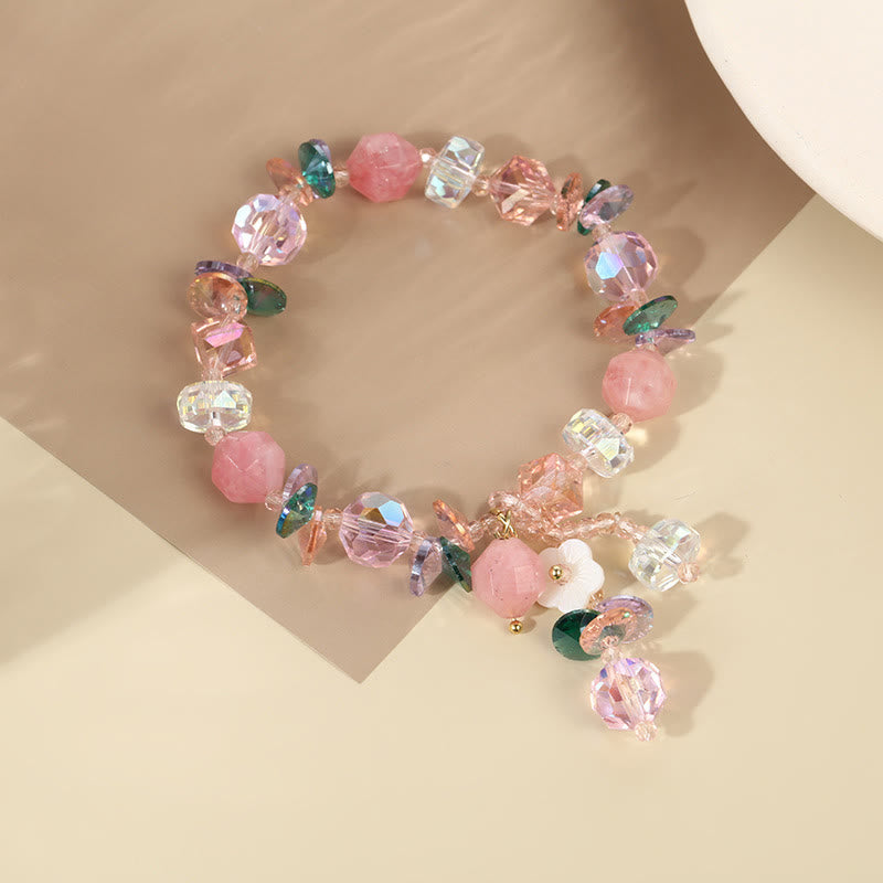Buddha Stonesピンククリスタル グリーンクリスタル ホワイトクリスタル フラワー 温もりブレスレット