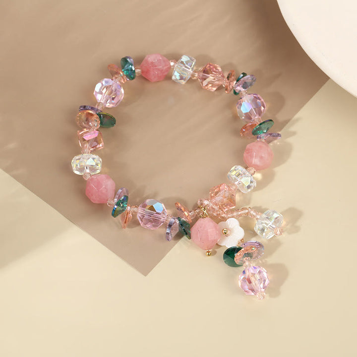 Buddha Stonesピンククリスタル グリーンクリスタル ホワイトクリスタル フラワー 温もりブレスレット