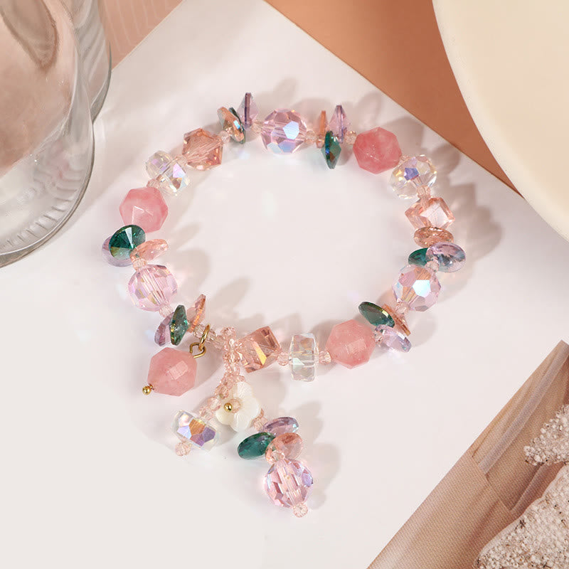 Buddha Stonesピンククリスタル グリーンクリスタル ホワイトクリスタル フラワー 温もりブレスレット