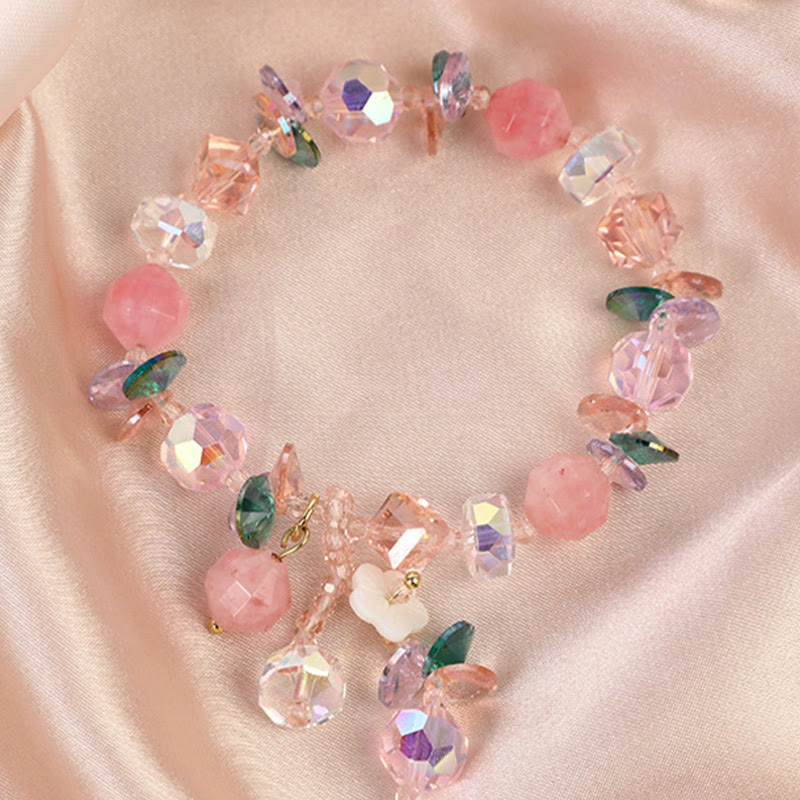 Buddha Stonesピンククリスタル グリーンクリスタル ホワイトクリスタル フラワー 温もりブレスレット
