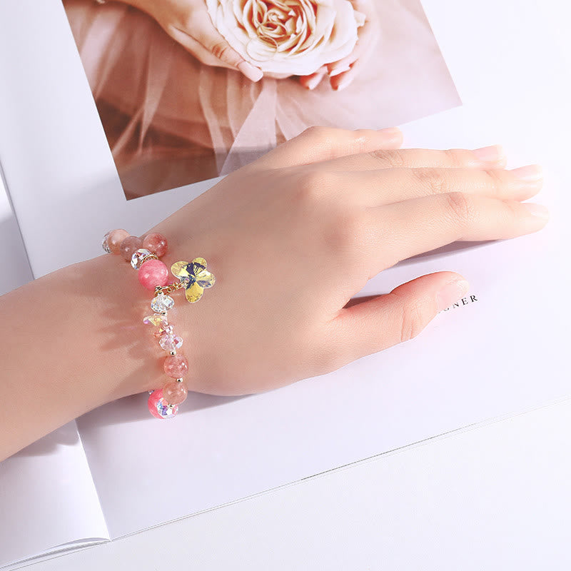 Buddha Stonesストロベリークォーツ ホワイトクリスタル ピンククリスタル バタフライラブブレスレット - image 15