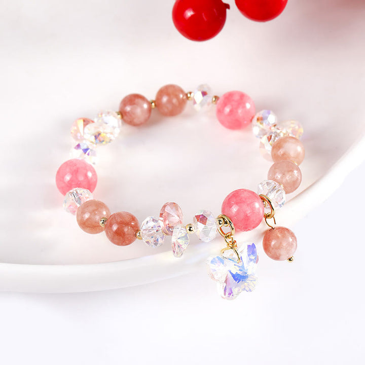 Buddha Stonesストロベリークォーツ ホワイトクリスタル ピンククリスタル バタフライラブブレスレット - image 11