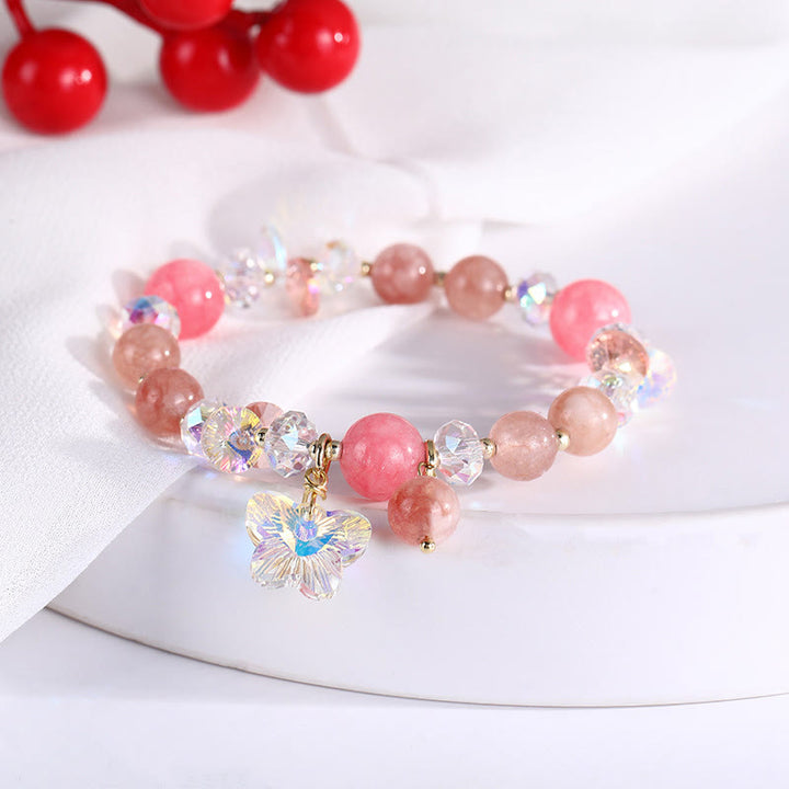 Buddha Stonesストロベリークォーツ ホワイトクリスタル ピンククリスタル バタフライラブブレスレット - image 13