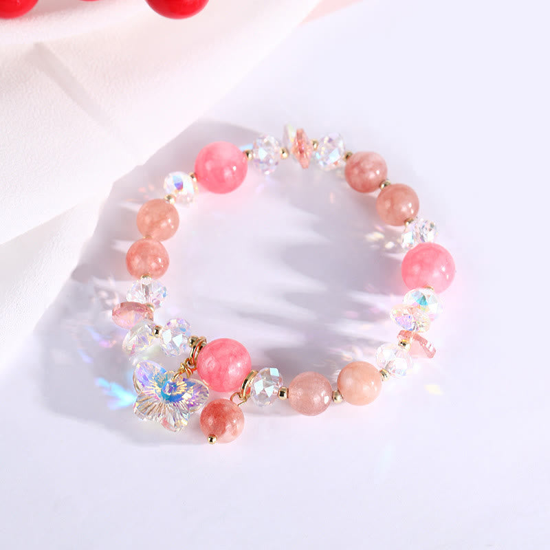 Buddha Stonesストロベリークォーツ ホワイトクリスタル ピンククリスタル バタフライラブブレスレット - image 15