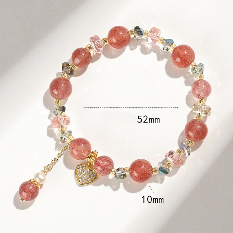 Buddha Stonesストロベリークォーツ ホワイトクリスタルパール リューリ ハート ヒーリングブレスレット