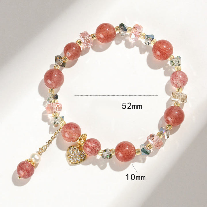 Buddha Stonesストロベリークォーツ ホワイトクリスタルパール リューリ ハート ヒーリングブレスレット