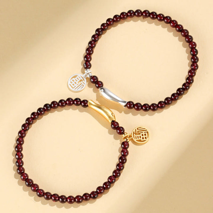 ガーネット 925スターリングシルバー 魚チャーム 浄化 守護 開運 ブレスレット 14~16cm | Buddha Stones