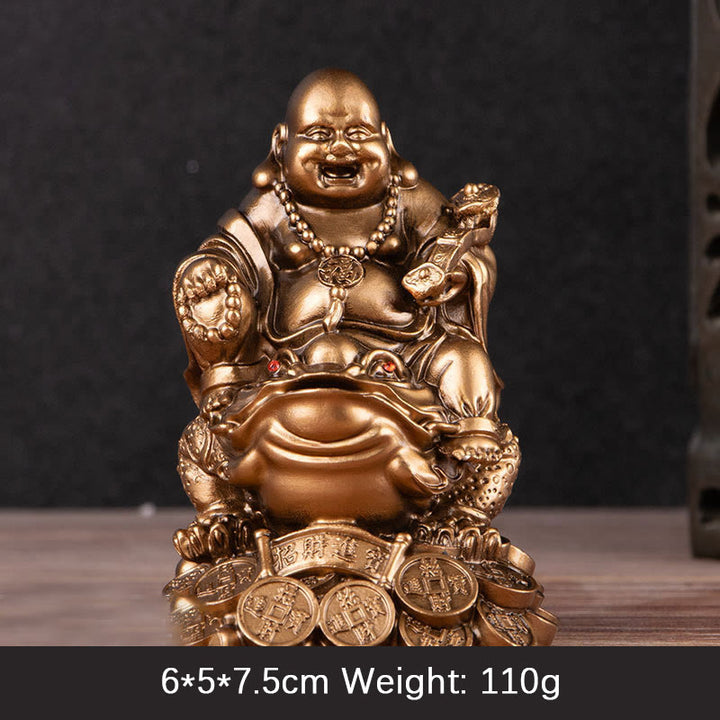 Buddha Stones笑う仏 風水 カエル ヒキガエル 銅貨 富を引き寄せる 樹脂像 家の装飾 - 青銅仏 - 小 6×5×7.5cm - image 10