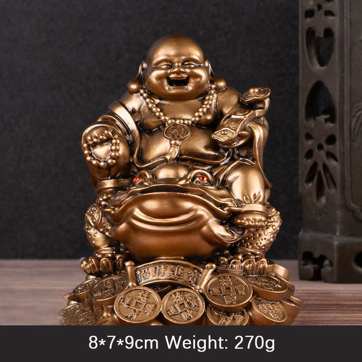 Buddha Stones笑う仏 風水 カエル ヒキガエル 銅貨 富を引き寄せる 樹脂像 家の装飾 - 青銅仏 - ミディアム 8×7×9cm - image 12