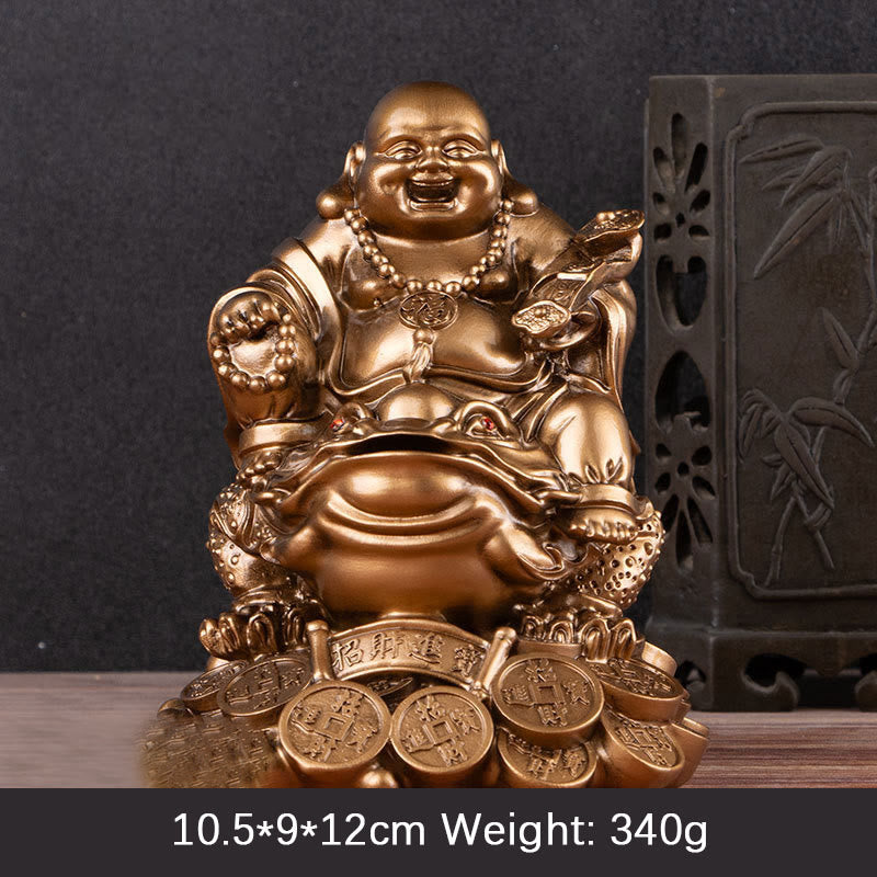 Buddha Stones笑う仏 風水 カエル ヒキガエル 銅貨 富を引き寄せる 樹脂像 家の装飾 - 青銅仏 - 大 10.5×9×12cm - image 13