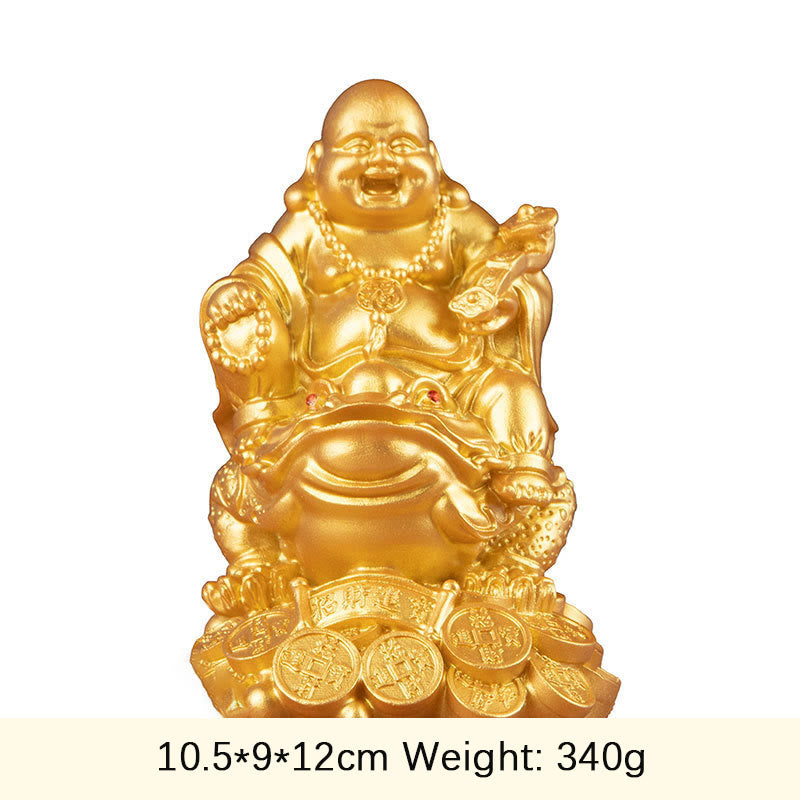 Buddha Stones笑う仏 風水 カエル ヒキガエル 銅貨 富を引き寄せる 樹脂像 家の装飾 - 黄金仏 - 大 10.5×9×12cm - image 3