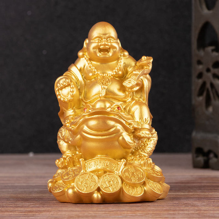 Buddha Stones笑う仏 風水 カエル ヒキガエル 銅貨 富を引き寄せる 樹脂像 家の装飾 - image 0