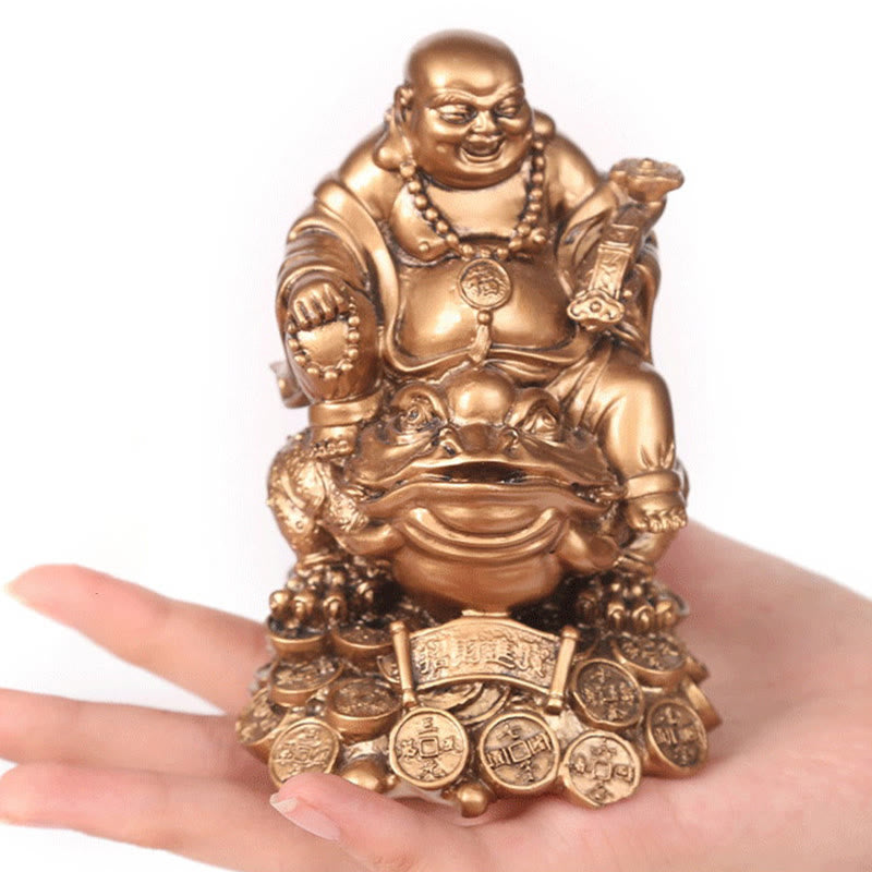 Buddha Stones笑う仏 風水 カエル ヒキガエル 銅貨 富を引き寄せる 樹脂像 家の装飾