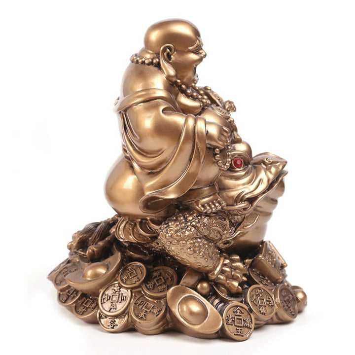 Buddha Stones笑う仏 風水 カエル ヒキガエル 銅貨 富を引き寄せる 樹脂像 家の装飾