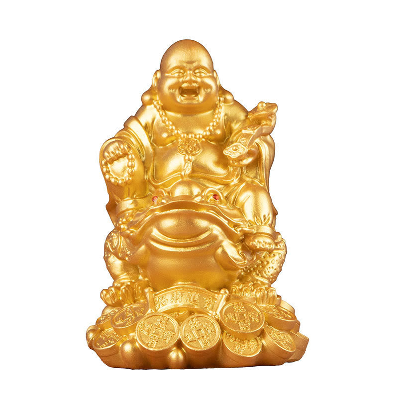 Buddha Stones笑う仏 風水 カエル ヒキガエル 銅貨 富を引き寄せる 樹脂像 家の装飾