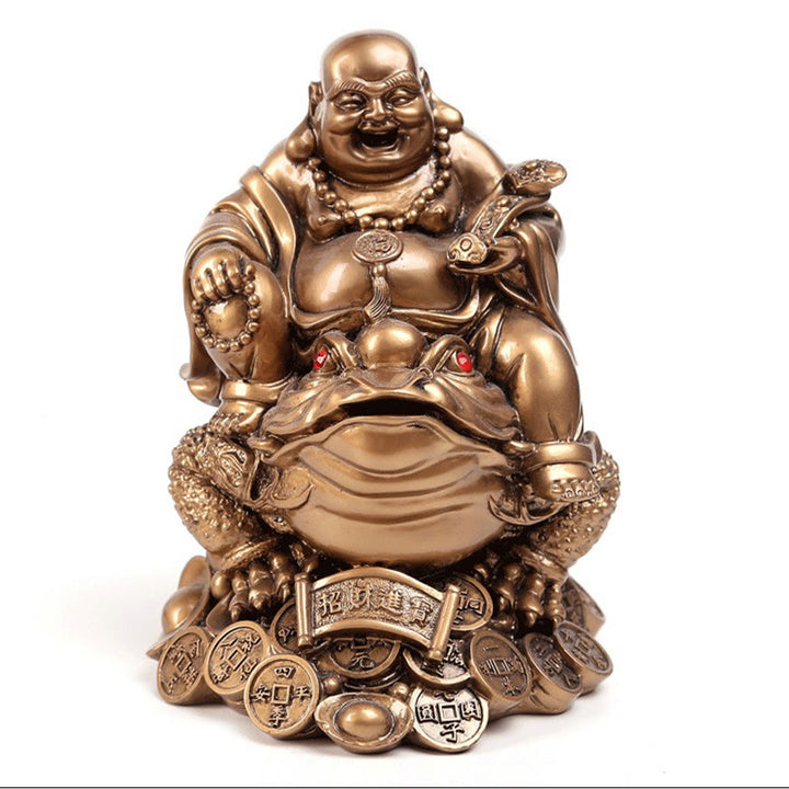 Buddha Stones笑う仏 風水 カエル ヒキガエル 銅貨 富を引き寄せる 樹脂像 家の装飾