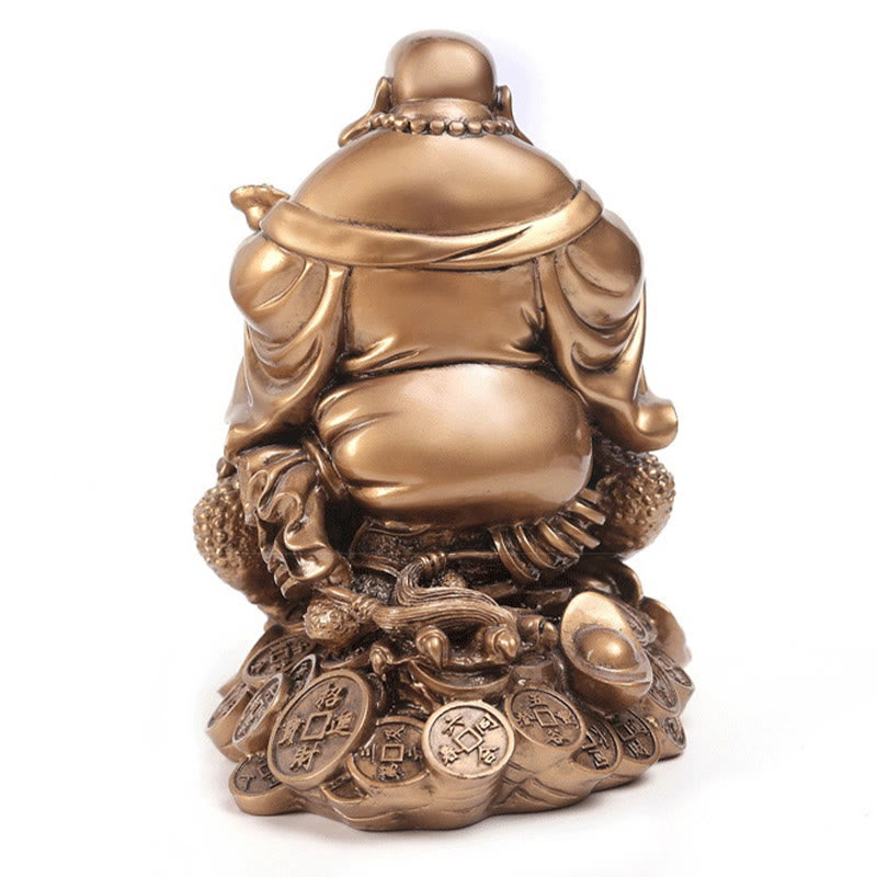 Buddha Stones笑う仏 風水 カエル ヒキガエル 銅貨 富を引き寄せる 樹脂像 家の装飾
