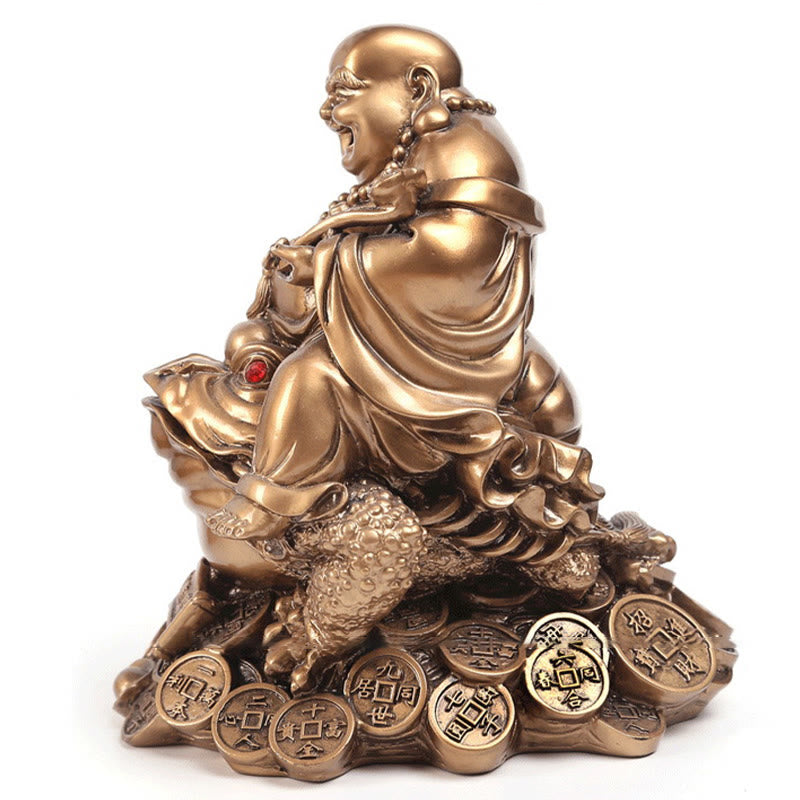 Buddha Stones笑う仏 風水 カエル ヒキガエル 銅貨 富を引き寄せる 樹脂像 家の装飾