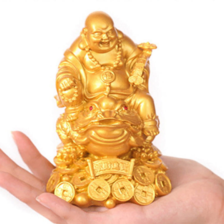 Buddha Stones笑う仏 風水 カエル ヒキガエル 銅貨 富を引き寄せる 樹脂像 家の装飾
