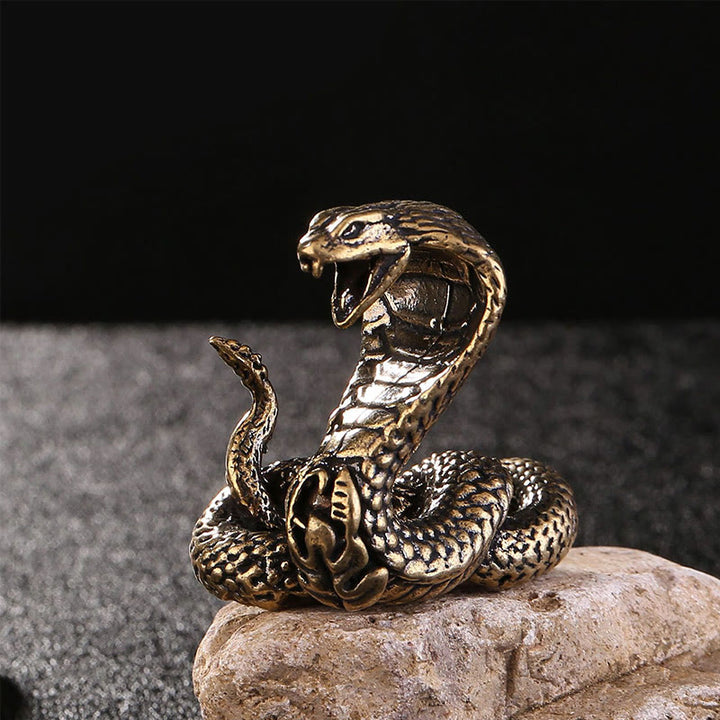 Buddha Stonesミニ 小型 蛇年 コブラ 真鍮 銅製 室内装飾 - 小さなヘビ 4×4cm - image 0