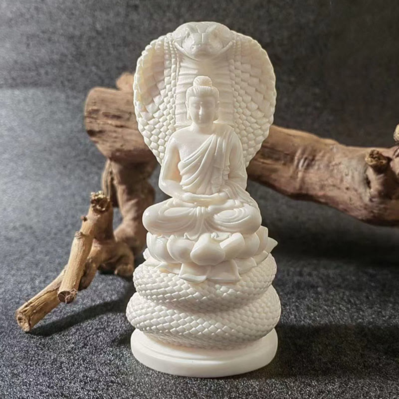 Buddha Stones如来 釈迦牟尼 蛇 蓮 象牙 フルーツ 瞑想 像 静寂 室内装飾 - 仏 - 小 7×3.5×2.9cm - image 1