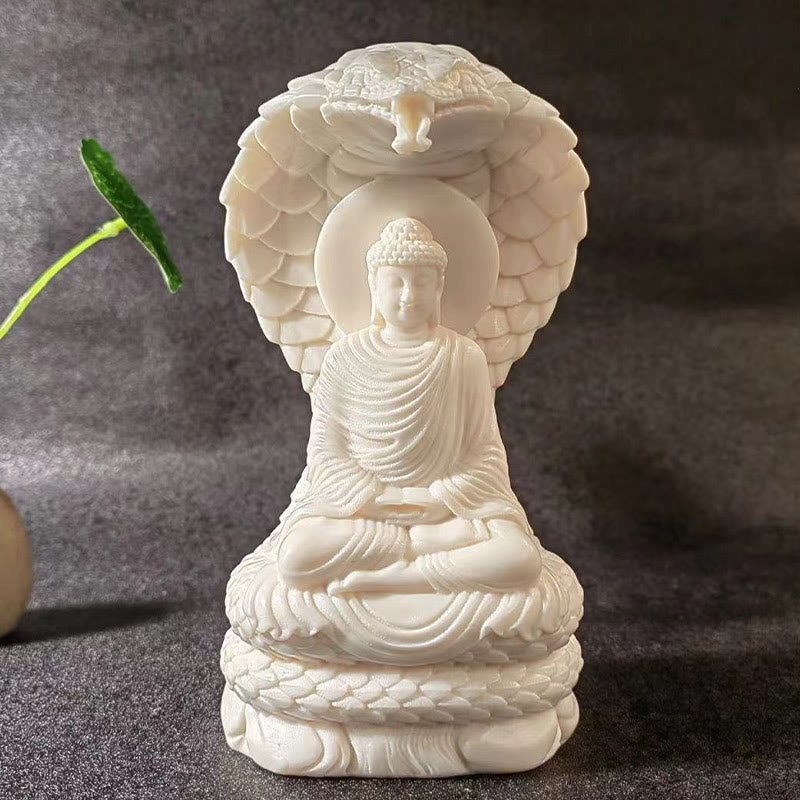 Buddha Stones如来 釈迦牟尼 蛇 蓮 象牙 フルーツ 瞑想 像 静寂 室内装飾 - 仏 - 大 16*9*7cm - image 0