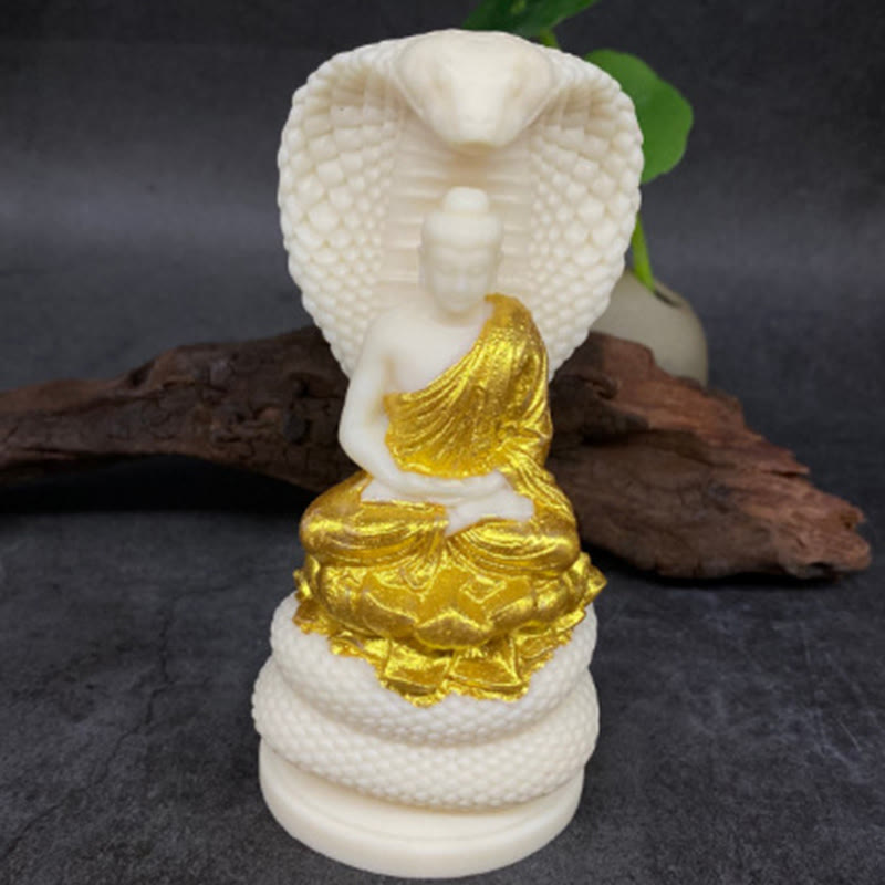 Buddha Stones如来 釈迦牟尼 蛇 蓮 象牙 フルーツ 瞑想 像 静寂 室内装飾 - 金仏 - 小 7×3.5×2.9cm - image 9