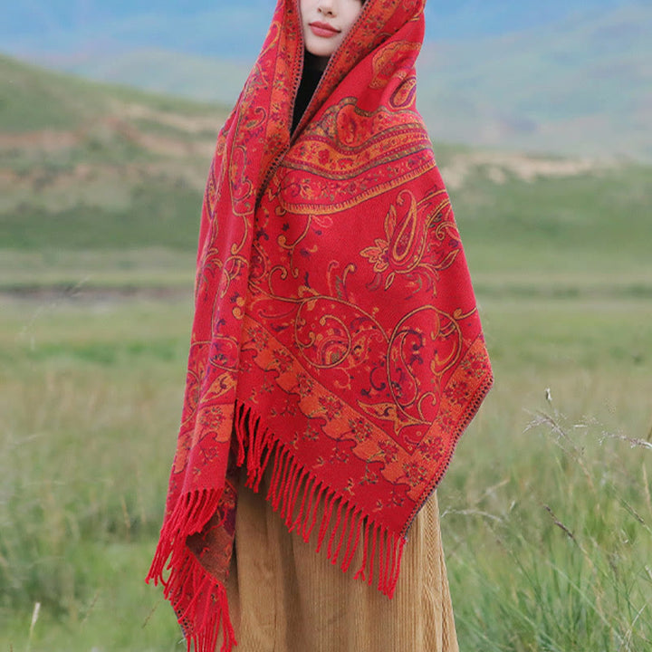 Buddha Stonesチベットカシューフラワータッセルショール秋冬用快適トラベルスカーフラップ - image 11