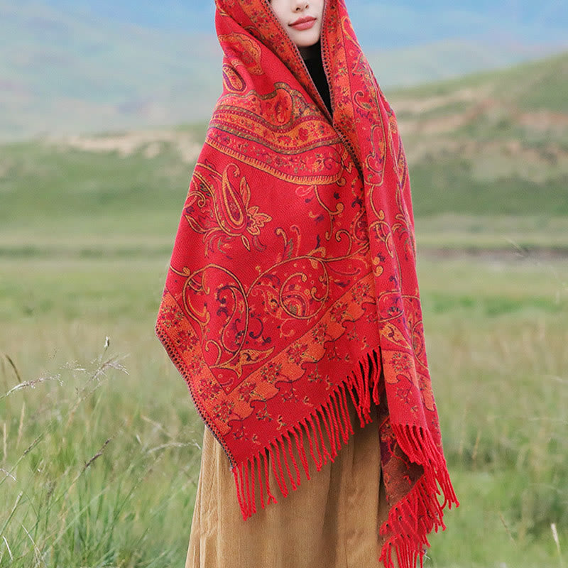 Buddha Stonesチベットカシューフラワータッセルショール秋冬用快適トラベルスカーフラップ - image 10