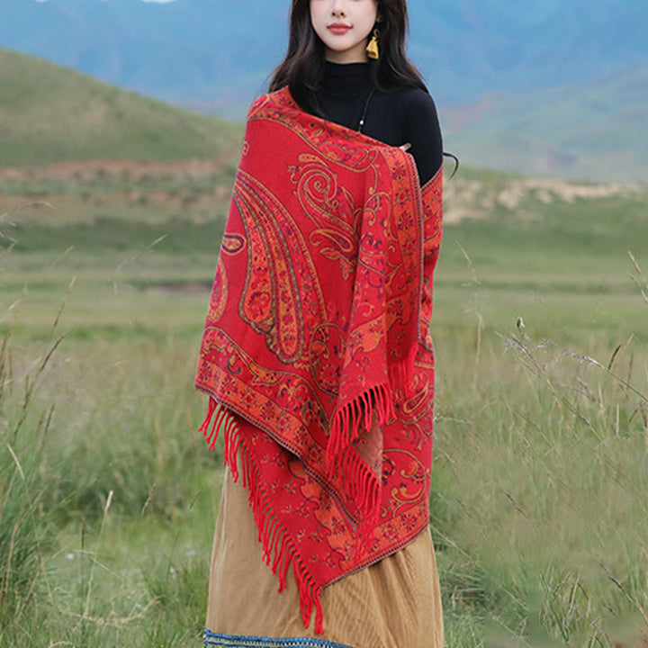 Buddha Stonesチベットカシューフラワータッセルショール秋冬用快適トラベルスカーフラップ - image 12