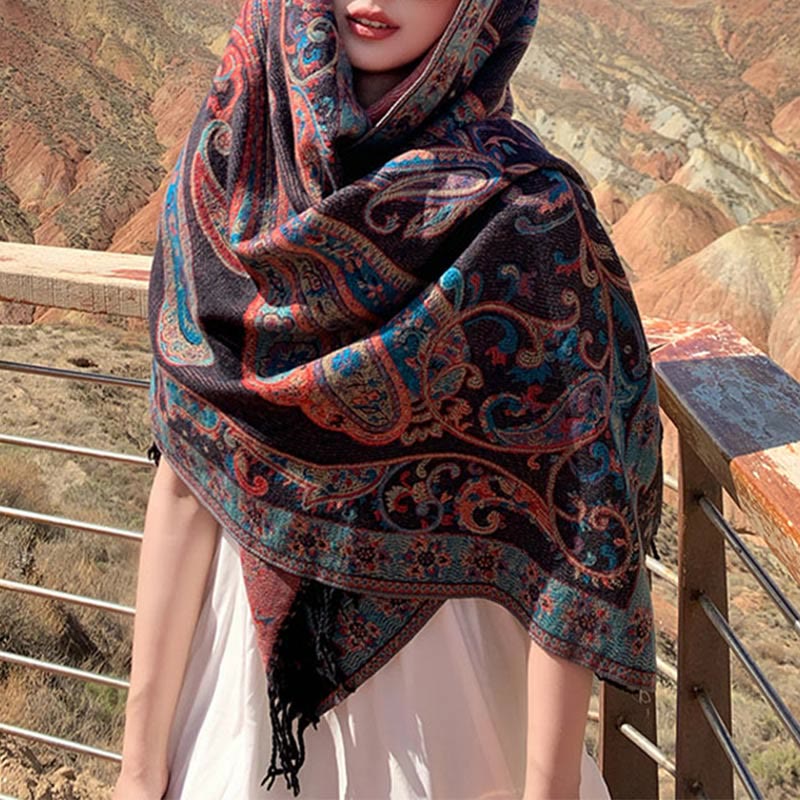 Buddha Stonesチベットカシューフラワータッセルショール秋冬用快適トラベルスカーフラップ - image 21