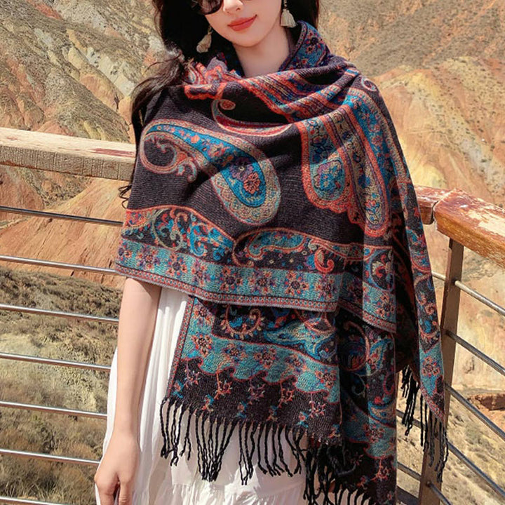 Buddha Stonesチベットカシューフラワータッセルショール秋冬用快適トラベルスカーフラップ - image 19