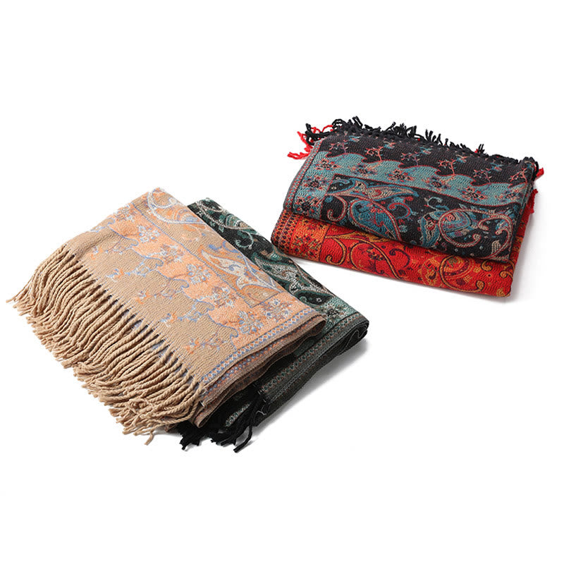 Buddha Stonesチベットカシューフラワータッセルショール秋冬用快適トラベルスカーフラップ