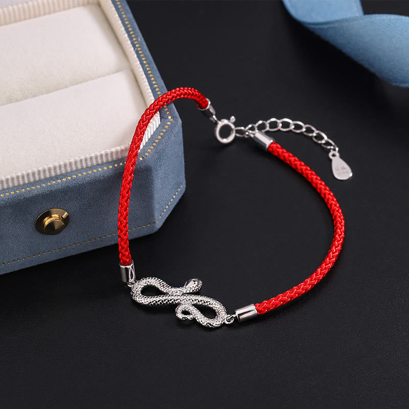 Buddha Stones999スターリングシルバー 蛇年 赤い糸 守護 編み込みブレスレット
