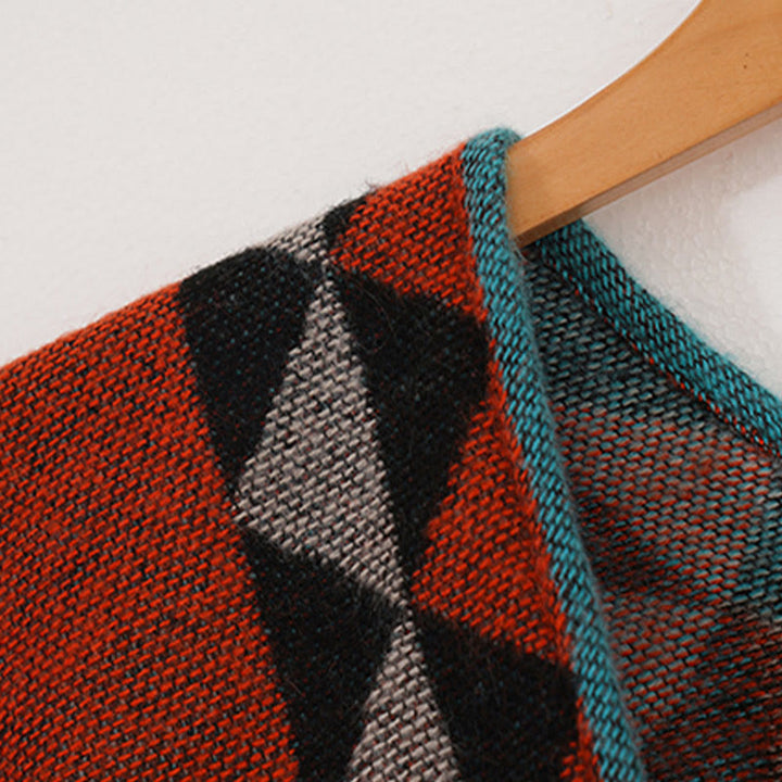 Buddha Stonesチベット オレンジ 幾何学模様 菱形模様 タッセル ショール 秋冬 暖かい スカーフ ラップ - image 17