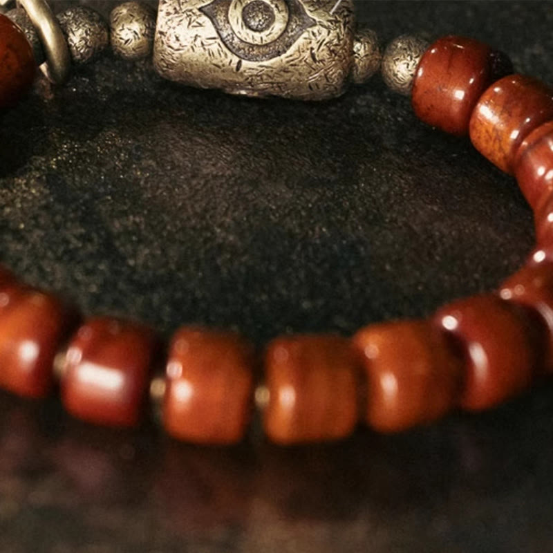 Buddha Stonesヤクの骨Dziシェイプ銅コーンペンダント強度ブレスレット
