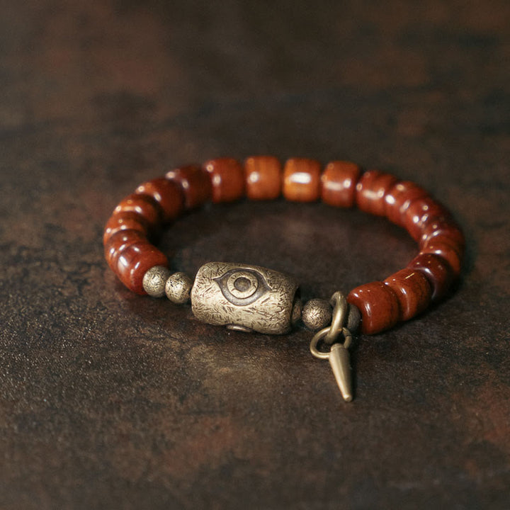 Buddha Stonesヤクの骨Dziシェイプ銅コーンペンダント強度ブレスレット