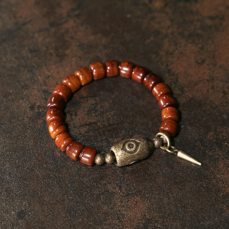 Buddha Stonesヤクの骨Dziシェイプ銅コーンペンダント強度ブレスレット