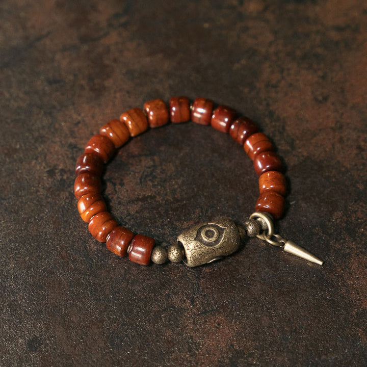 Buddha Stonesヤクの骨Dziシェイプ銅コーンペンダント強度ブレスレット