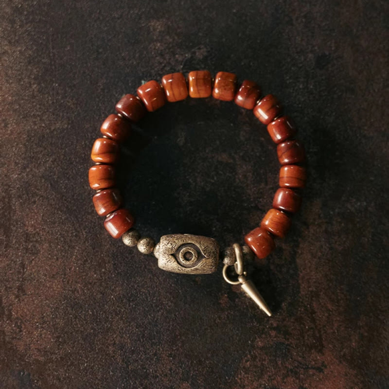 Buddha Stonesヤクの骨Dziシェイプ銅コーンペンダント強度ブレスレット