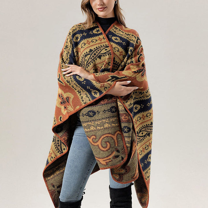 Buddha Stonesチベット 幾何学模様 横縞 花柄 ショール 秋冬 暖かい ソフト スカーフ ラップ - オレンジカーキ 160×135cm - image 20