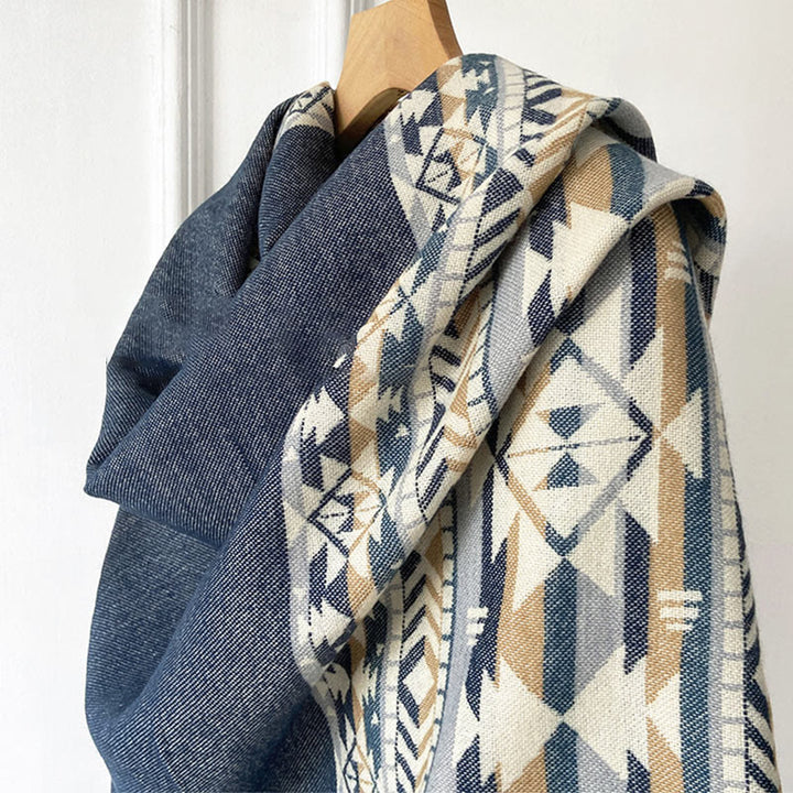 Buddha Stones幾何学模様 菱形模様 タッセルショール 秋冬 暖かい 心地良い スカーフ ラップ - image 13