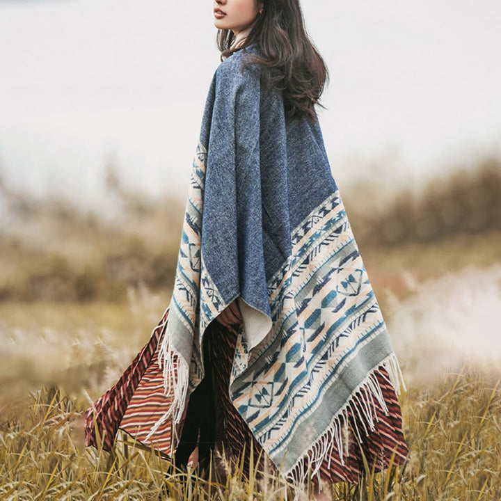 Buddha Stones幾何学模様 菱形模様 タッセルショール 秋冬 暖かい 心地良い スカーフ ラップ - image 4