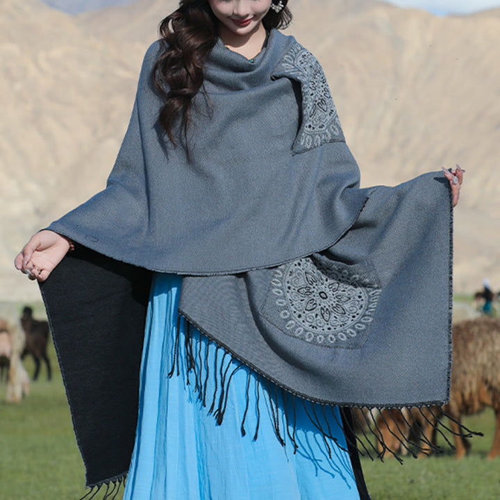 Buddha Stones幾何学模様 円形 曼荼羅柄 タッセルショール 秋冬 ポケット付き 心地よいスカーフ ラップ - image 15